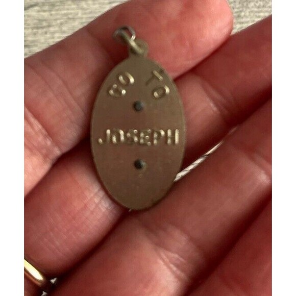 Vintage St Joseph Pendant Medal Black Silver Catholic Religious Go to Joseph 1" - Picture 4 of 4